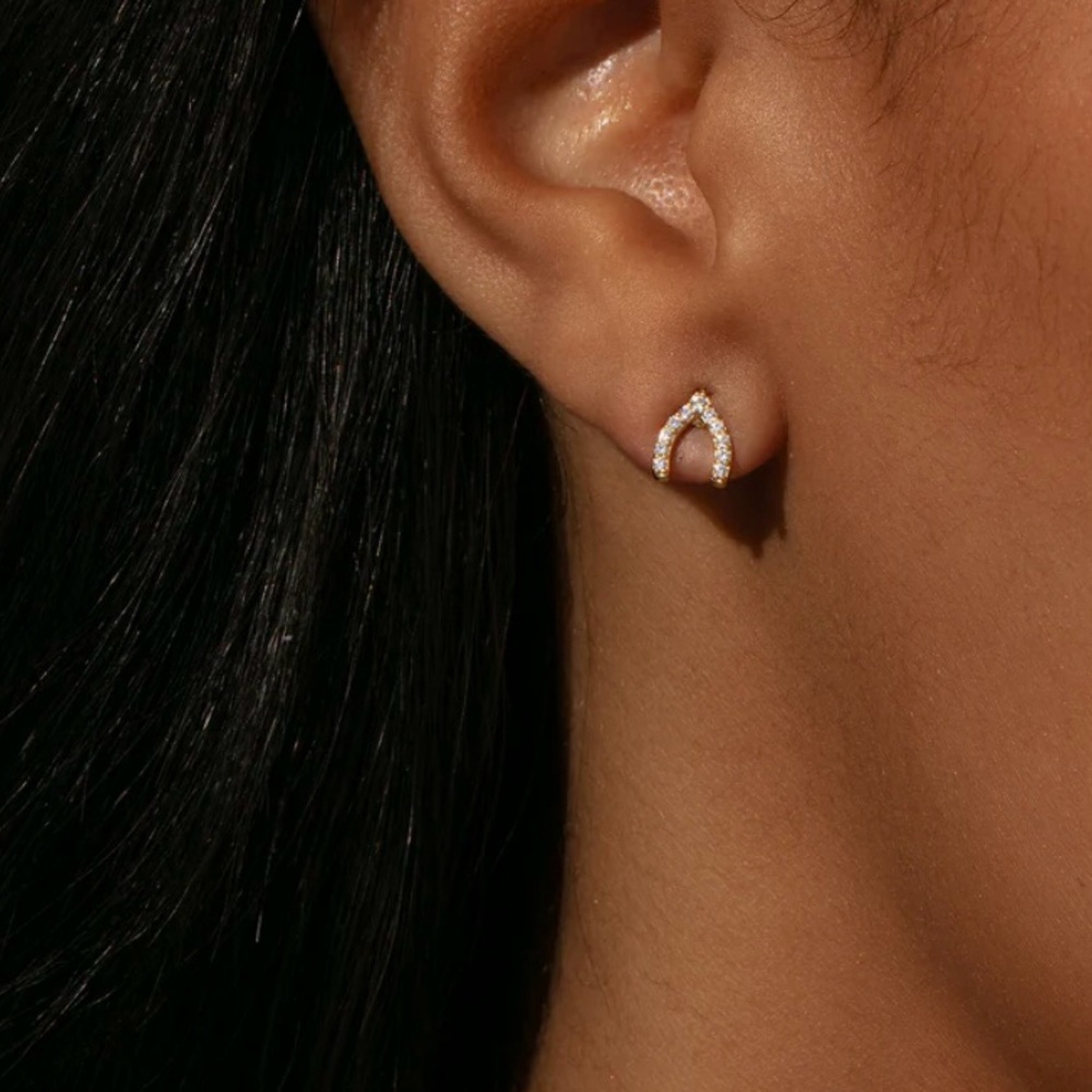 NEW Uncommon James Gold Pavé Wishbone Stud Earrings